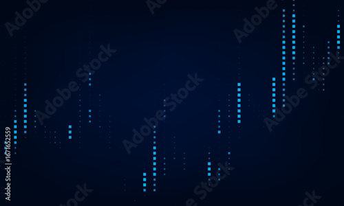 Abstract blue neon growing financial graph chart background. Vector dotted lines tech design