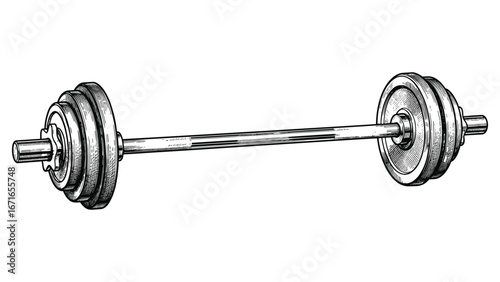 Detailed Engraving of Barbell for Fitness or Weightlifting Concepts with Clean Design