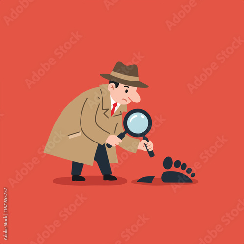 Detective Examining Footprint on Red Surface