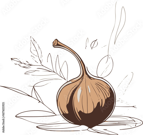 Minimal chestnut line art vector, abstract doodle nut outline, clean seasonal food sketch 2