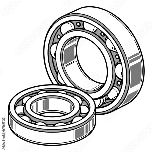 Detailed illustration of two ball bearings with visible rolling elements on a white background