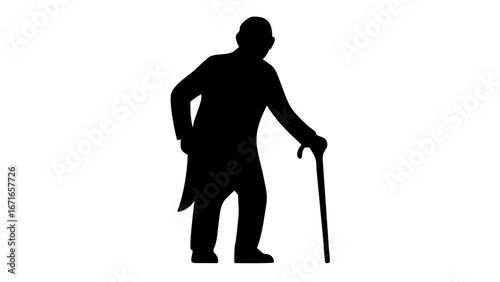 Silhouette of Senior: A dignified senior, rendered in silhouette, walks gracefully with the assistance of a cane, evoking a sense of wisdom and experience. 