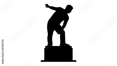 Discobolus Silhouette: A black silhouette captures the dynamic pose of a Discobolus statue. The strong body, frozen in action. evokes power, athleticism and enduring artistry.