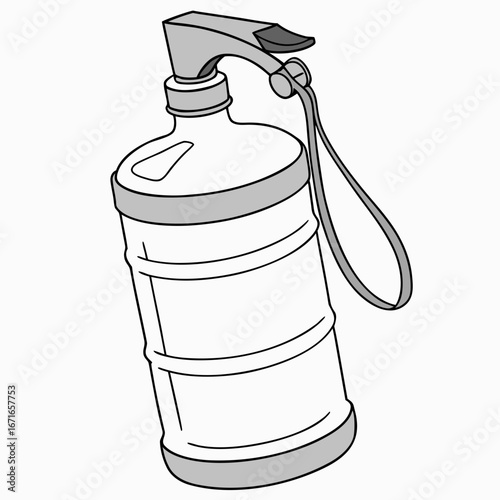 Simple line drawing of a collapsible water bottle with a gray spray nozzle and carrying strap