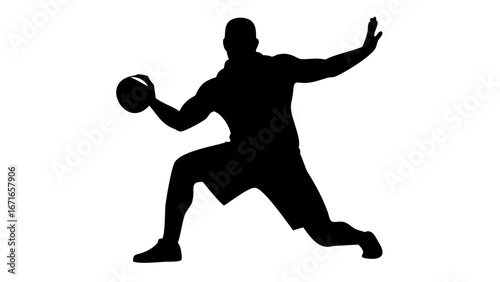 Handball Action Silhouette: A dynamic, high-contrast silhouette captures the decisive moment of a handball player mid-throw, embodying the focus, power, and precision of the sport. 