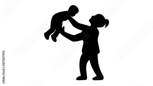 Silhouette of Nurture: A tender silhouette captures a mother's love as she joyfully lifts her child. Embracing the purity of family bond.