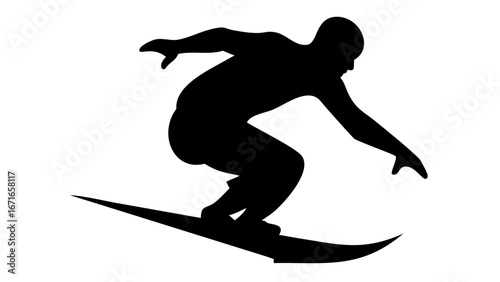 Surfer in Action: A dynamic black silhouette captures a surfer gracefully riding the waves, embodying strength, skill, and the thrill of watersports.