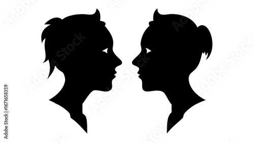 Silhouette of Two Heads Facing Each Other: a striking silhouette of two facing heads. This image captures the essence of duality, reflection, and the fascinating interplay of light and shadow.