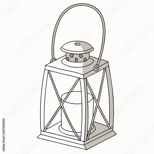 Vintage style lantern with a handle and candle inside isolated on a white background