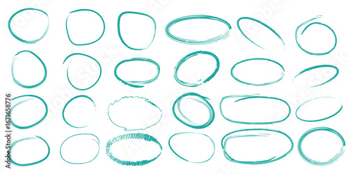 Hand-Drawn Teal Highlight Circles - Set of Scribble Ovals and Sketchy Marker Frames for Emphasis
