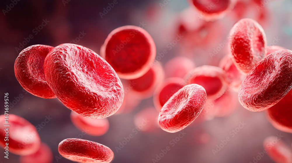 Fototapeta premium Glóbulos rojos fluyendo en un vaso sanguíneo en 3D