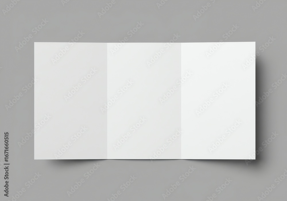 Fototapeta premium Unfolded blank white trifold brochure on a gray background perfect for design