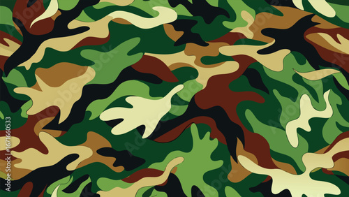 A green and brown military camouflage seamless pattern texture is a detailed design for a soldier's uniform