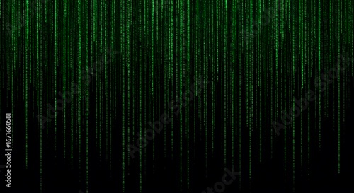Green Digital Rain Falling on Black Background - Abstract Data Stream
