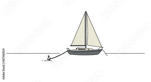 Anchored Sailboat on the Water at Rest