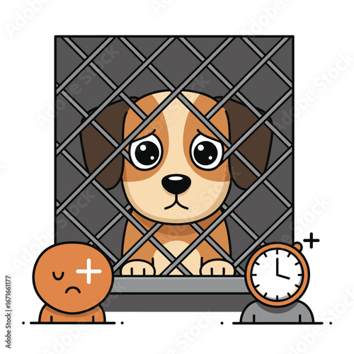 Lonely puppy in cage waiting for adoption
