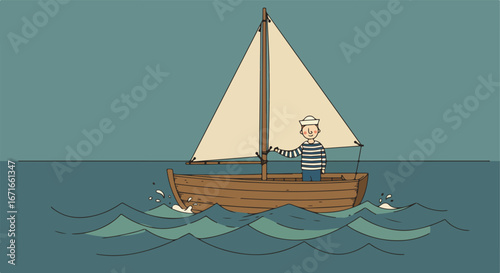 Sailor Sailing His Boat on Open Waters