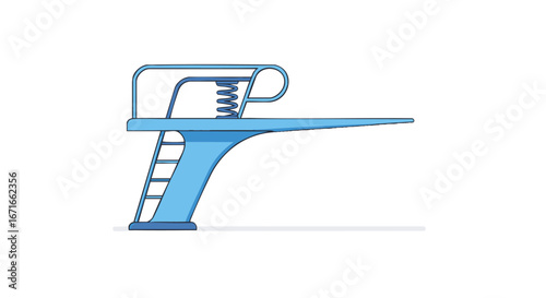 Blue springboard or diving board for swimming pool sports competition, isolated flat style vector illustration on a white background