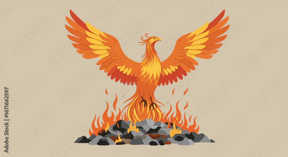 Obraz premium Phoenix Rising From Embers on Ground