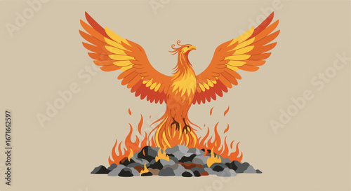 Phoenix Rising From Embers on Ground