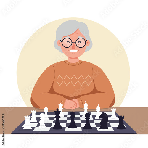 Senior Person Playing Chess at a Table