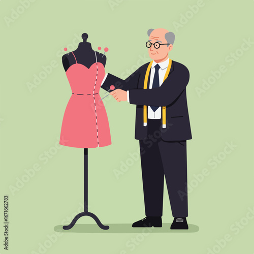 Designer Adjusting Dress on Mannequin in Studio