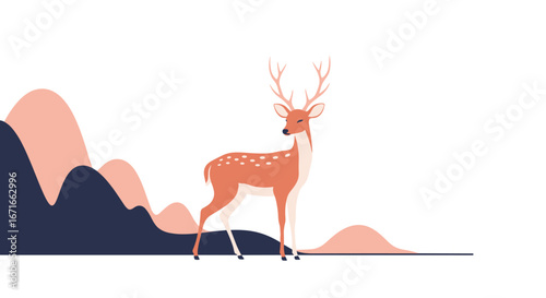 Elegant deer standing proudly in a minimalist landscape design perfect for branding projects