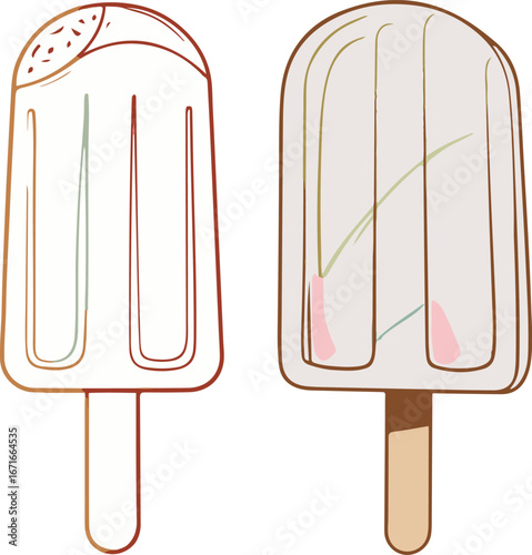 Minimal ice cream popsicle line art vector, abstract doodle outline with stick, clean summer food sketch