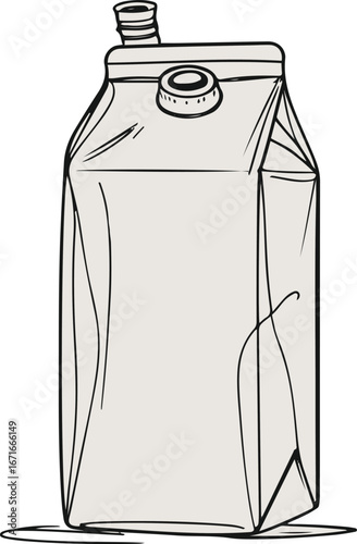 Minimal milk carton line art vector, abstract doodle outline, clean black ink simple drink packaging illustration