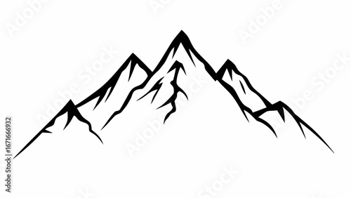 Bold black mountain peaks silhouette evokes adventure, challenge, and natural beauty.