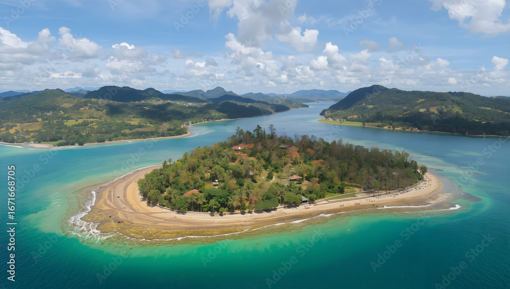 Fototapeta premium High-Angle View of a Modern City with a Unique Circular Bridge at Dusk