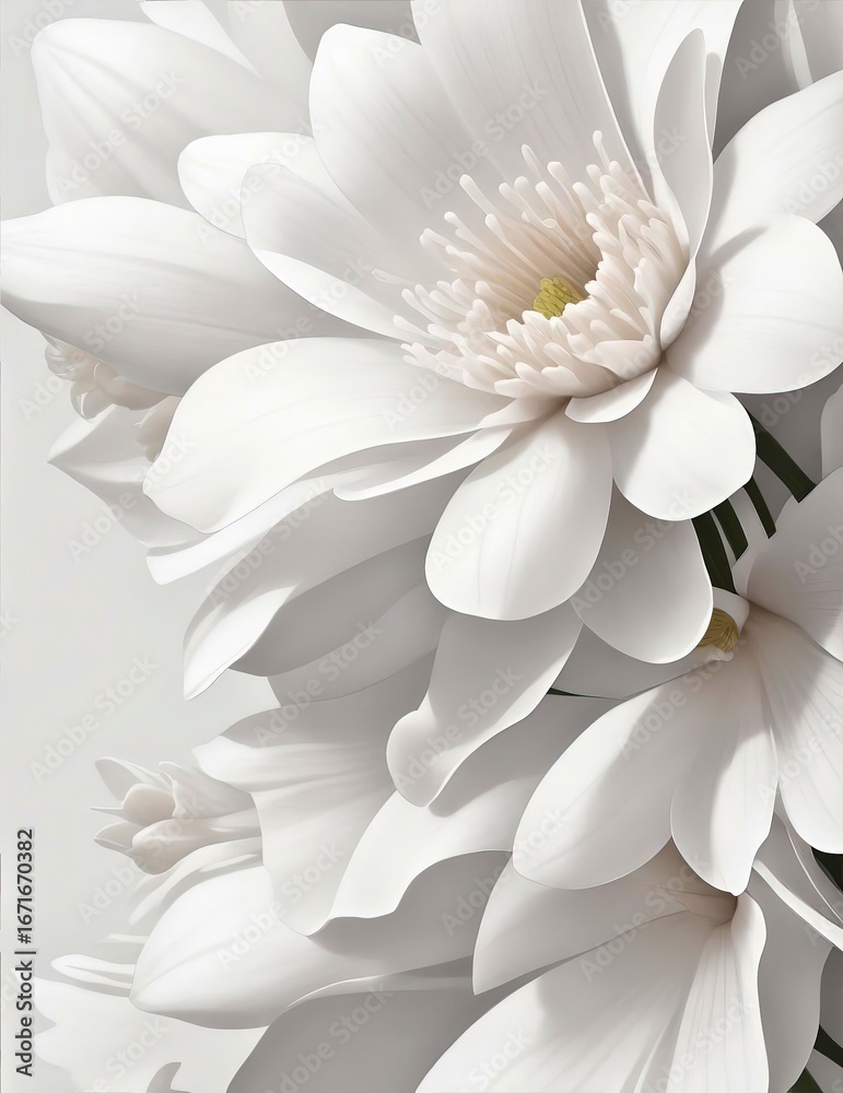 Fototapeta premium Pure Bloom: Close-up of the structure of white chrysanthemum petals, exquisite details and soft light art
