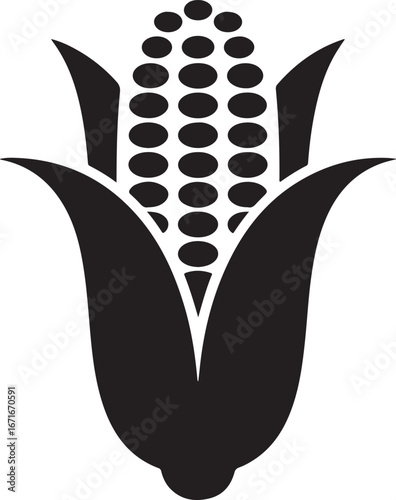 Corn icon. Cob vector illustration. Maize logo. Starch symbol. Vegetable emblem. Agriculture harvest silhouette