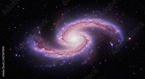 Swirling Galaxy Nebula in Purple and Pink on Dark Space Background