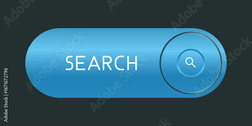 Blue CTA button with text: Search and magnifier icon.