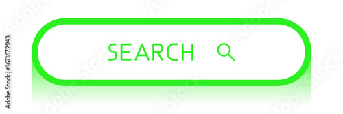 Green CTA button with text: Search and magnifier icon.