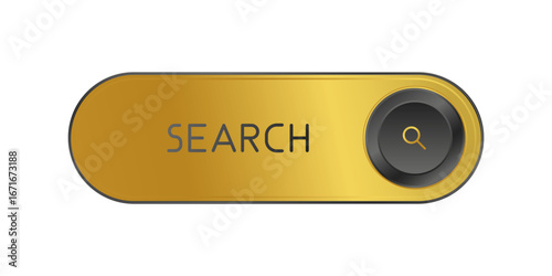 Golden CTA button with text: Search and magnifier icon.