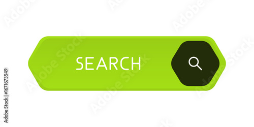 Green CTA button with text: Search and magnifier icon.