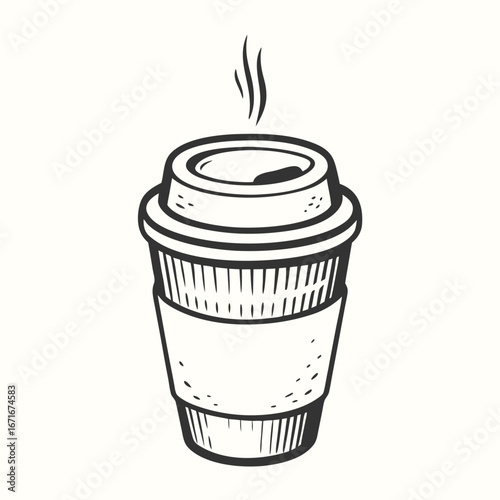 Steaming disposable cup with sleeve shows monochrome hot beverage ready to be enjoyed