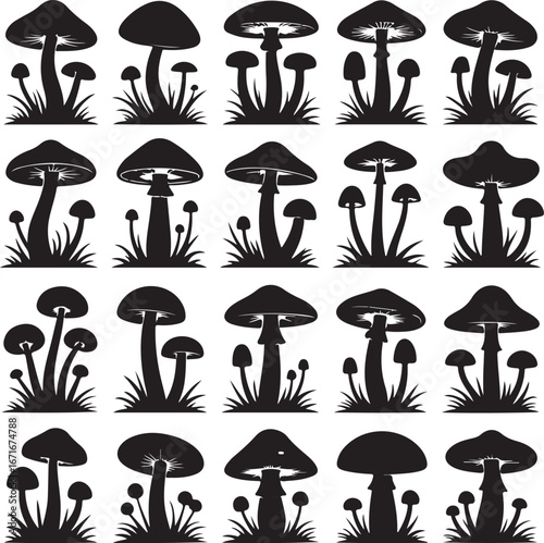 Mushroom and toadstool collection - vector silhouette