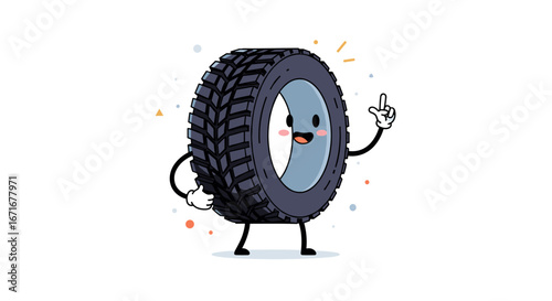 A happy cartoon tire character with a friendly smile and a thumbs up gesture