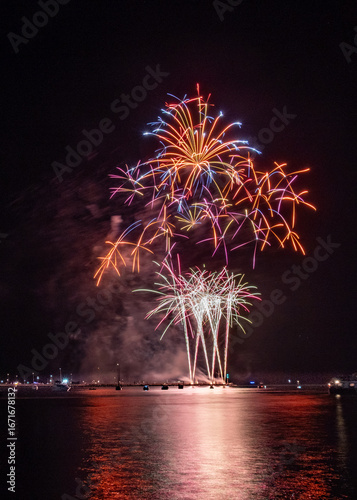 Fireworks From 1st Galaxy Fireworks Over The Water As Part Of The 2025 British Firework Championships Viewed From Queen Anne's Battery, Plymouth