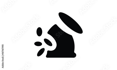 Abstract black icon depicting splashing liquid pouring from a container white background