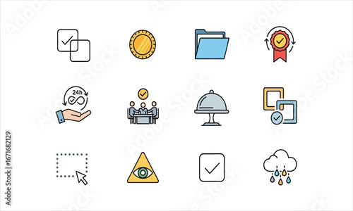 Collection of business and finance icons with a hand drawn style