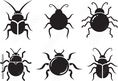 Insect Bug Silhouette Beetle Cockroach Spider Mite Symbol Illustration Set
