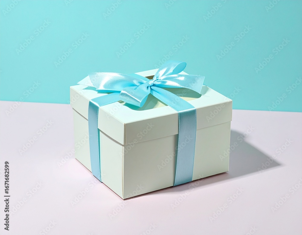 Obraz premium Pastel Gift Box with Light Blue Ribbon A Perfect Present