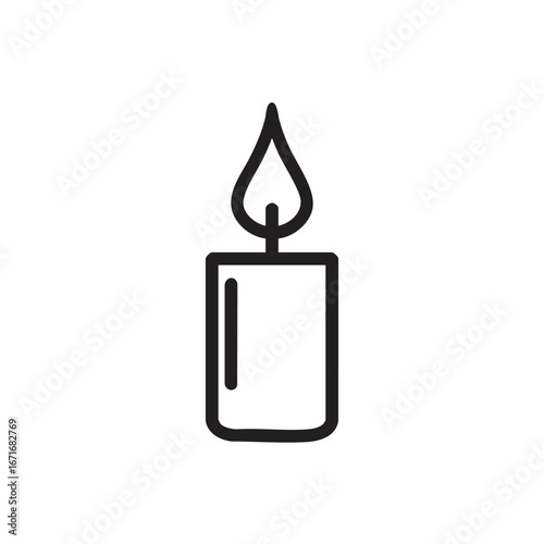 A black and white line drawing of a lit candle.