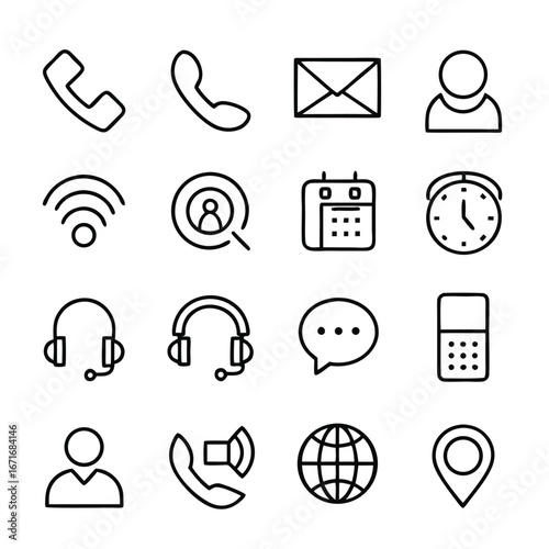 Several essential communication methods are displayed in black and white outline in the image