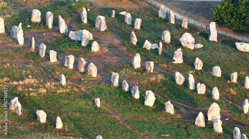 Aerial view of the Monolith stones of Carnac in Brittany France