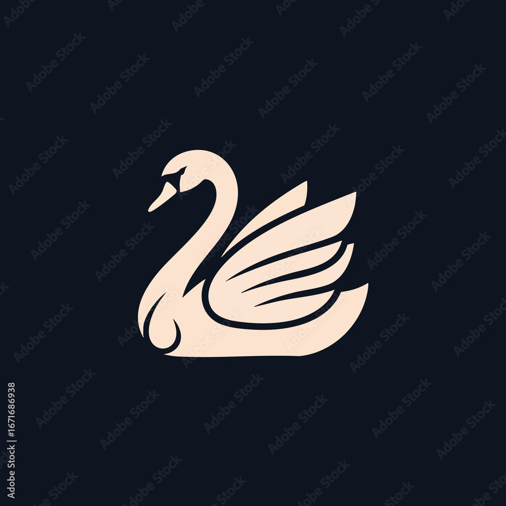 Fototapeta premium Simple elegant swan logo design on dark background.